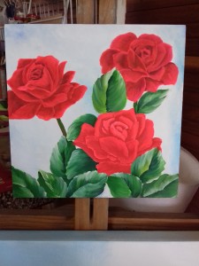 Pintura de rosas com pva acrílica sobre tela de mdf 20x20.